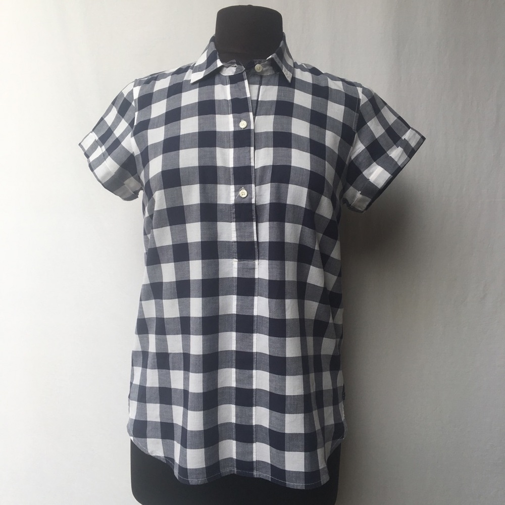 EUC J. Crew Blue/White Checked Tunic Top SzXS
